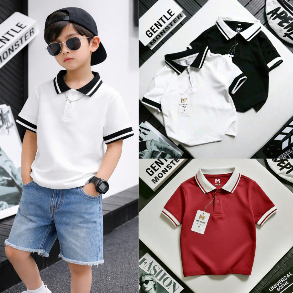 Áo polo bé trai Áo thun cổ bẻ cho bé phong cách Hàn Quốc thoáng mát co giãn 4 chiều thoải mái
