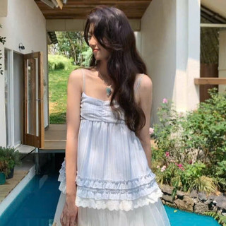 Aó 2 Dây Nilen Viền Ren Đi Biển Siêu Xinh Cho Mùa Hè Nữ