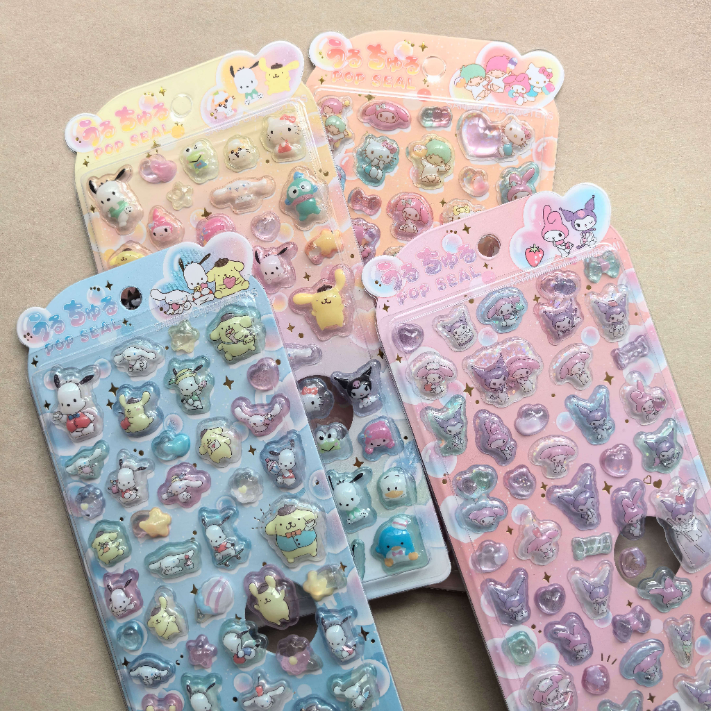 Sticker Nổi 3D Sanrio Holographic Trong Suốt Chống Nước- Cinnamoroll Kuromi My Melody Pochacco Dán Điện Thoại Sổ Tay DIY