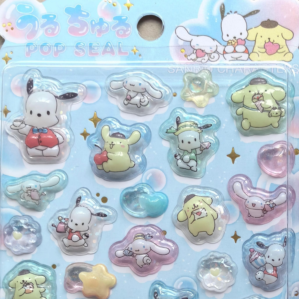 Sticker Nổi 3D Sanrio Holographic Trong Suốt Chống Nước- Cinnamoroll Kuromi My Melody Pochacco Dán Điện Thoại Sổ Tay DIY