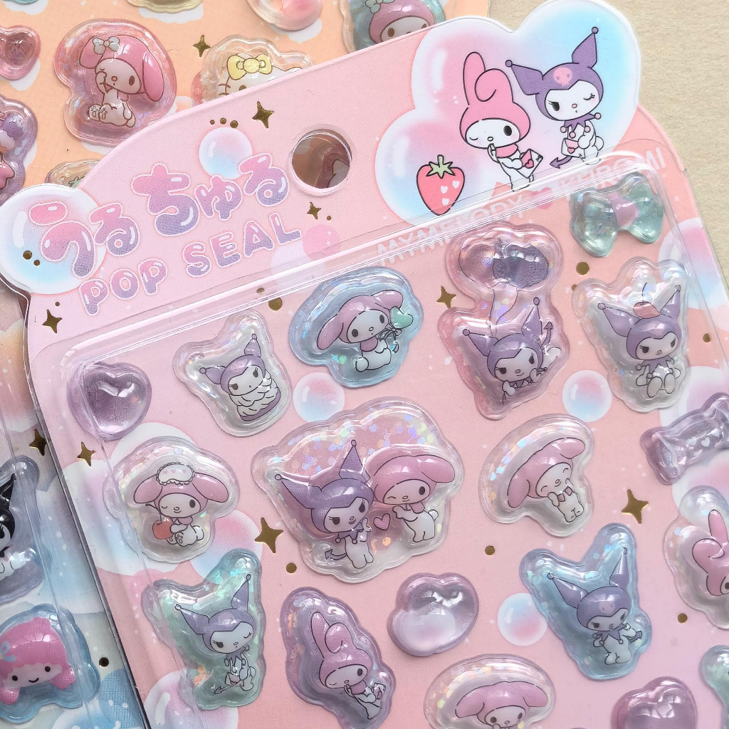 Sticker Nổi 3D Sanrio Holographic Trong Suốt Chống Nước- Cinnamoroll Kuromi My Melody Pochacco Dán Điện Thoại Sổ Tay DIY