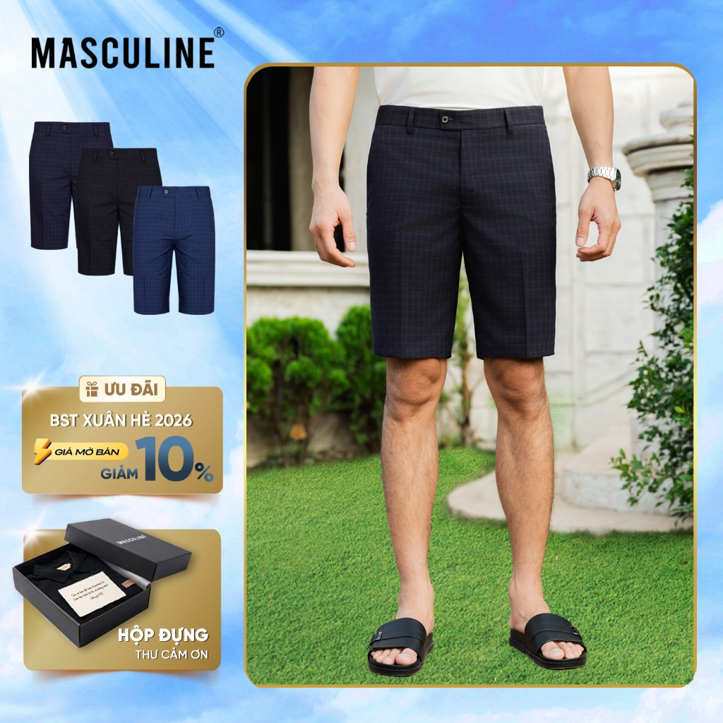Quần short âu nam MASCULINE MSA25.2 - Form regular fit chất liệu cotton phù hợp đi biển dạo phố