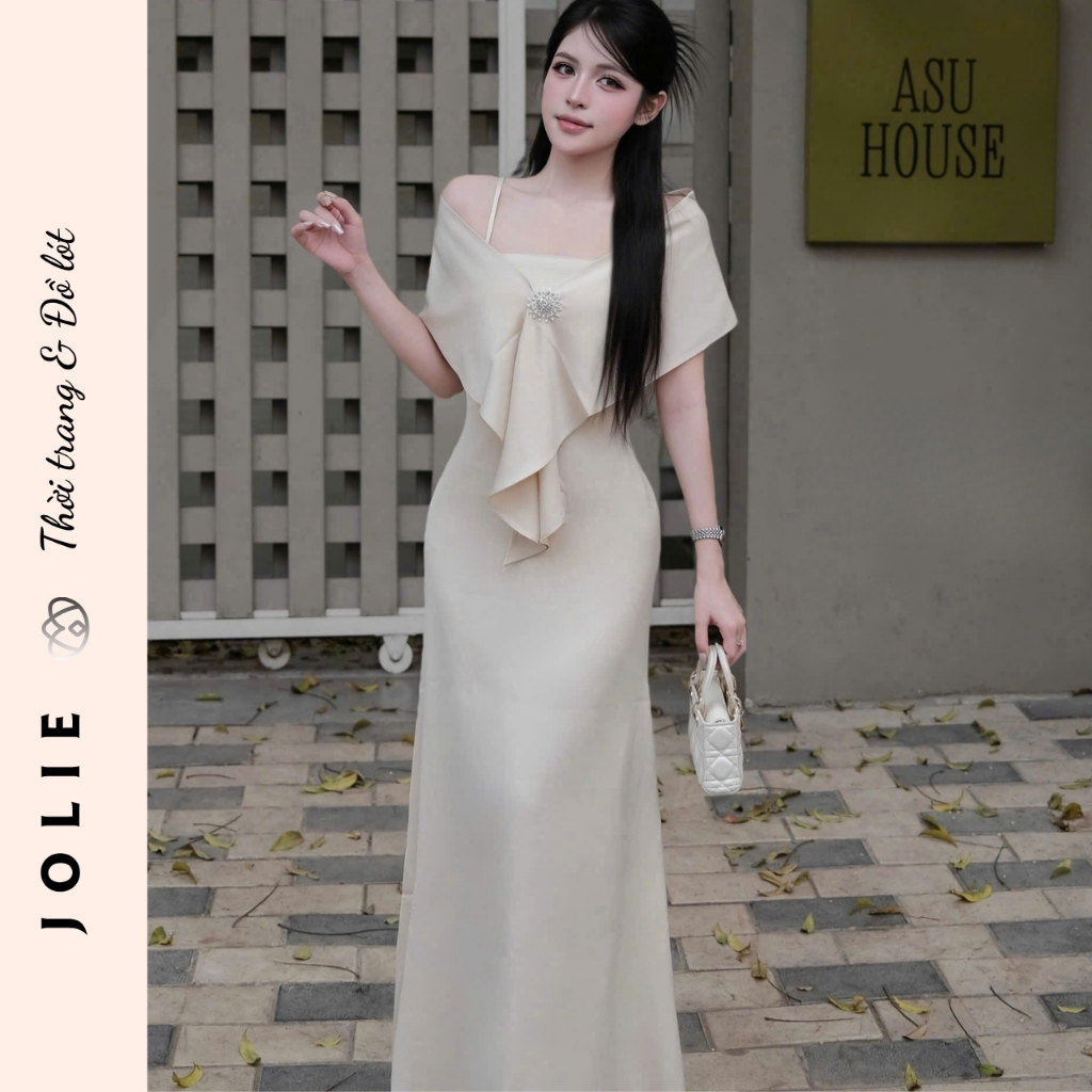 Váy Dạ Hội Trễ Vai Dáng Dài Đính Đá Sang Trọng Thiết Kế Cao Cấp - JOLIE