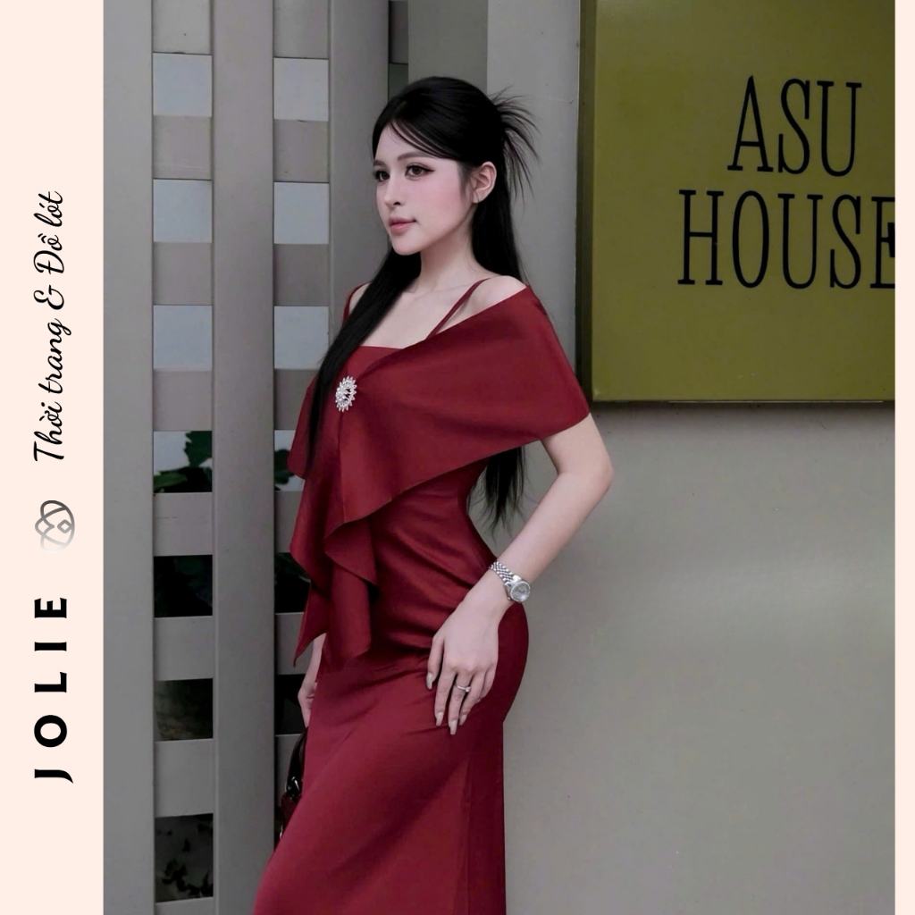 Váy Dạ Hội Trễ Vai Dáng Dài Đính Đá Sang Trọng Thiết Kế Cao Cấp - JOLIE