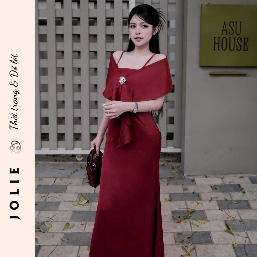 Váy Dạ Hội Trễ Vai Dáng Dài Đính Đá Sang Trọng Thiết Kế Cao Cấp - JOLIE