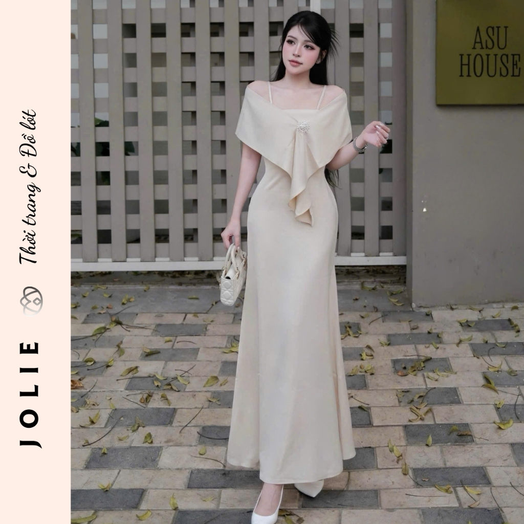 Váy Dạ Hội Trễ Vai Dáng Dài Đính Đá Sang Trọng Thiết Kế Cao Cấp - JOLIE
