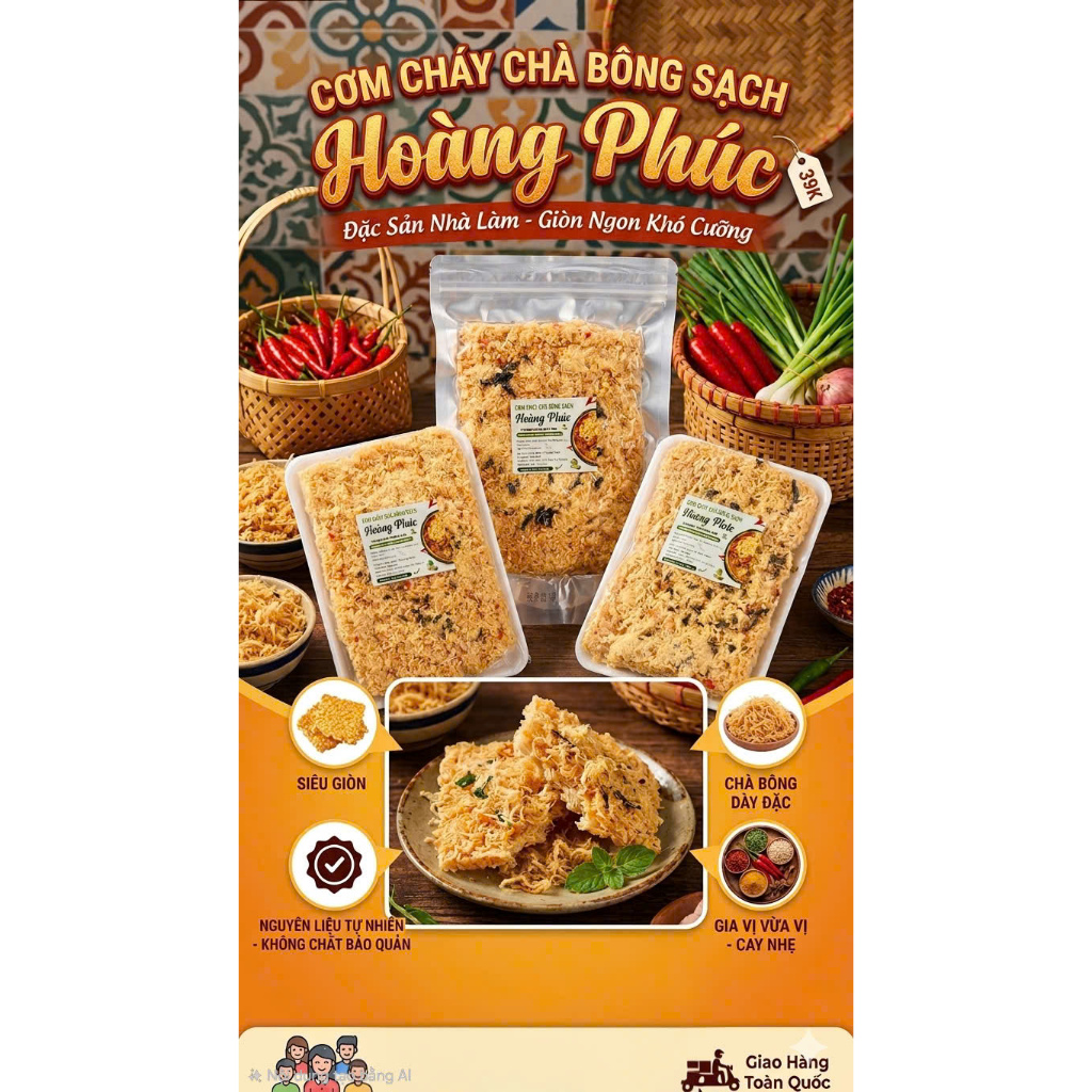 Cơm cháy chà bông rong biển Hoàng Phúc siêu ngon gói 160g