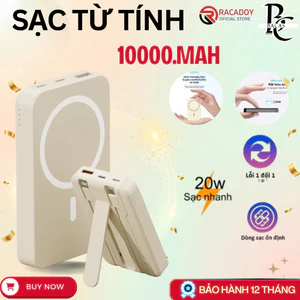 Sạc dự phòng không dây 10000mAh từ tính mini nhỏ gọn - Có sẵn 2 dây sạc - Hít Nam Châm Siêu Chắc