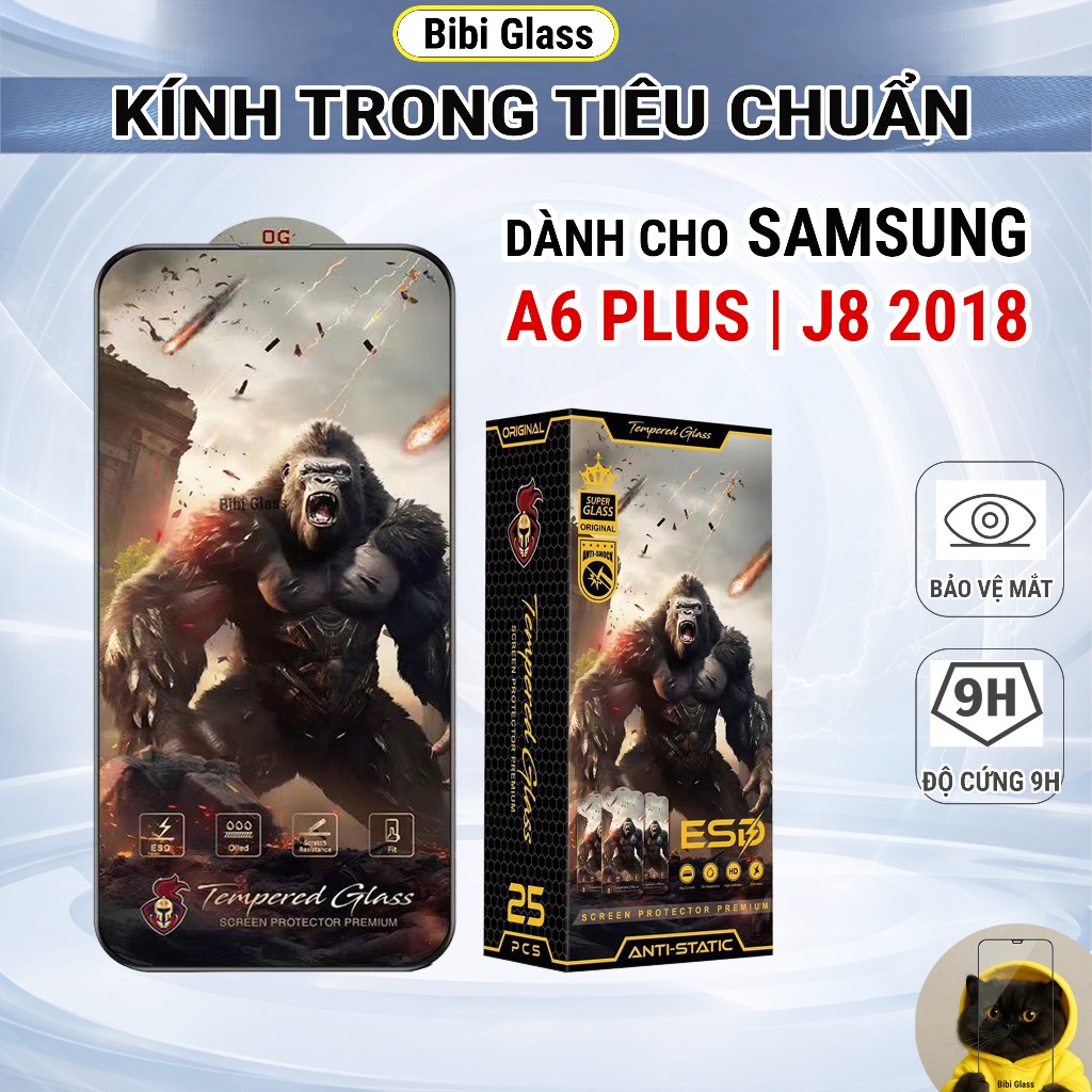 Kính cường lực Samsung J8 2018, A6 Plus full màn trong suốt bảo vệ màn hình điện thoại bibi
