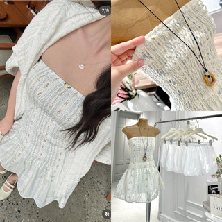 SEP House - Đầm ống hoa nhí thân mocking co giãn dáng ngắn tà xoè 2 lớp kèm quần bảo hộ mùa hè thanh lịch - Ảnh thật