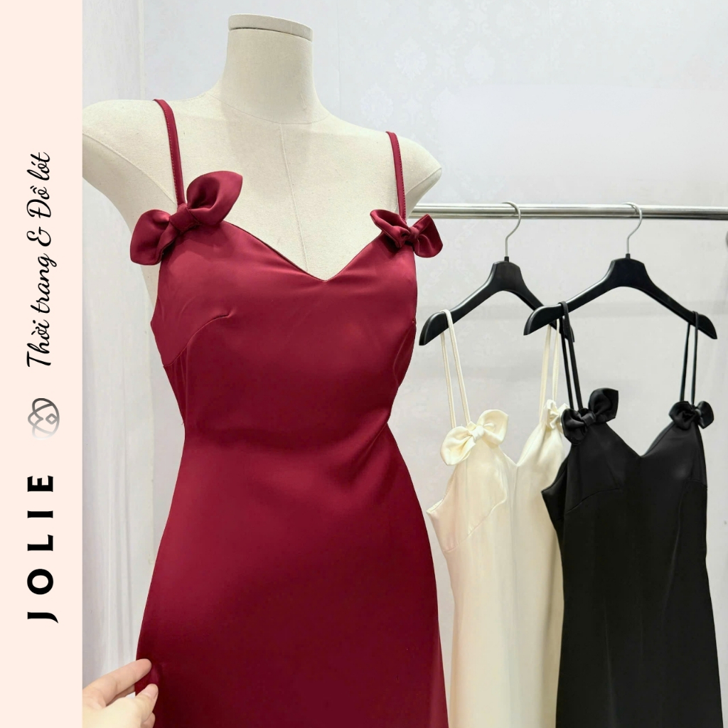 Váy Lụa Hai Dây Dáng Dài Phối Nơ Ngực Quyến Rũ Thiết Kế Sang Trọng - JOLIE
