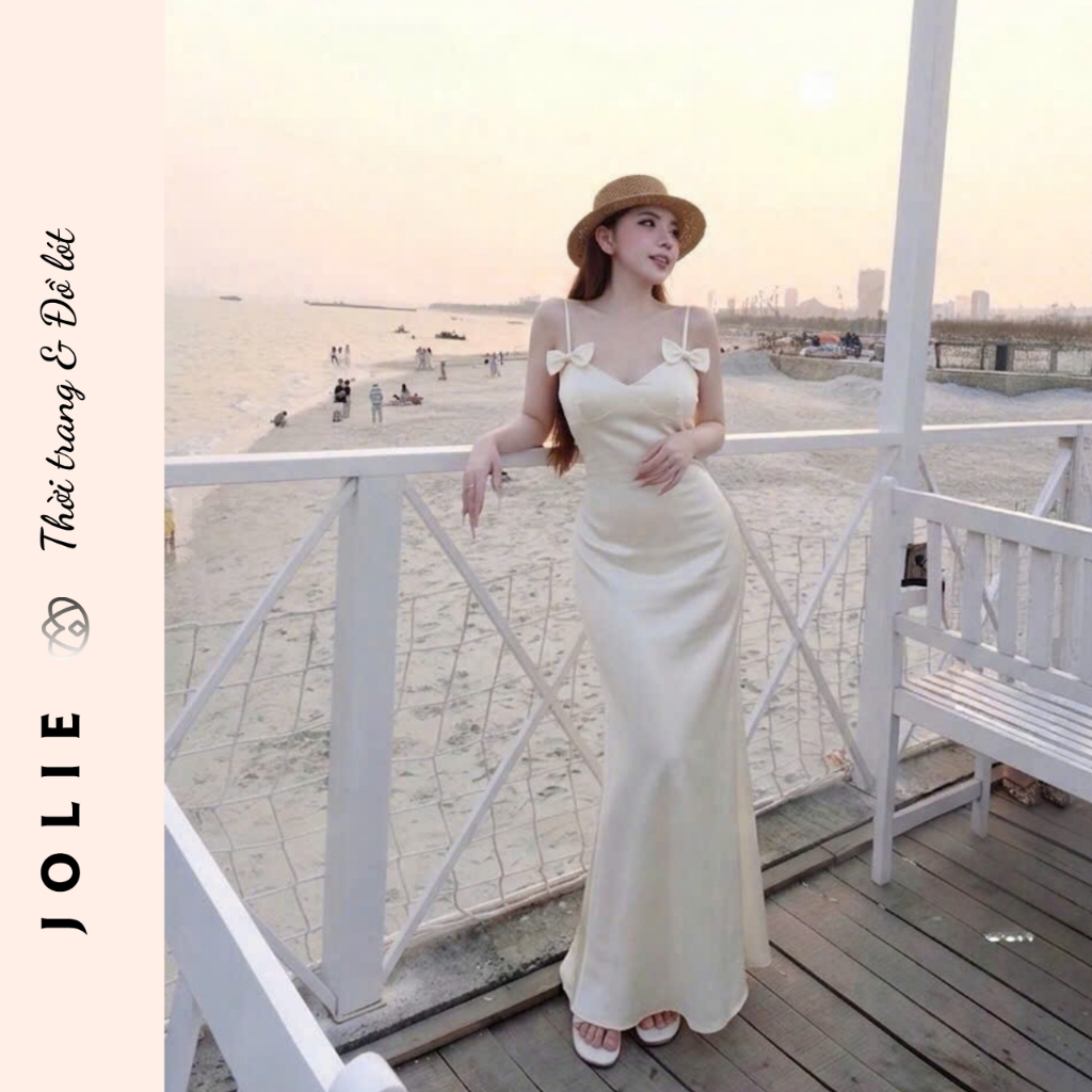 Váy Lụa Hai Dây Dáng Dài Phối Nơ Ngực Quyến Rũ Thiết Kế Sang Trọng - JOLIE