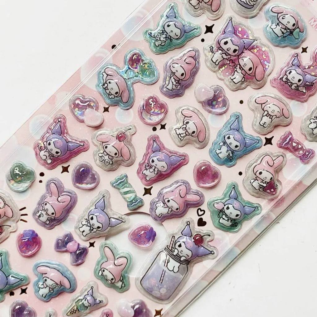 Sticker Nổi 3D Sanrio Holographic Trong Suốt Chống Nước - Cinnamoroll Kuromi My Melody Pochacco Dán Điện Thoại Sổ DIY