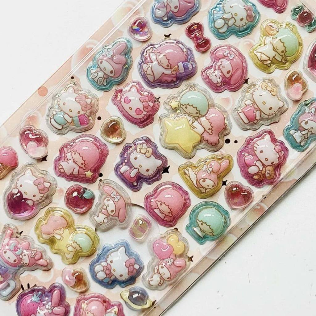 Sticker Nổi 3D Sanrio Holographic Trong Suốt Chống Nước - Cinnamoroll Kuromi My Melody Pochacco Dán Điện Thoại Sổ DIY