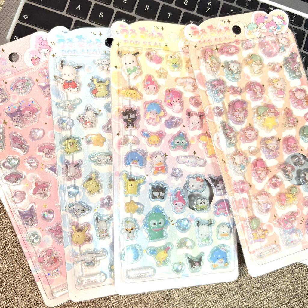 Sticker Nổi 3D Sanrio Holographic Trong Suốt Chống Nước - Cinnamoroll Kuromi My Melody Pochacco Dán Điện Thoại Sổ DIY