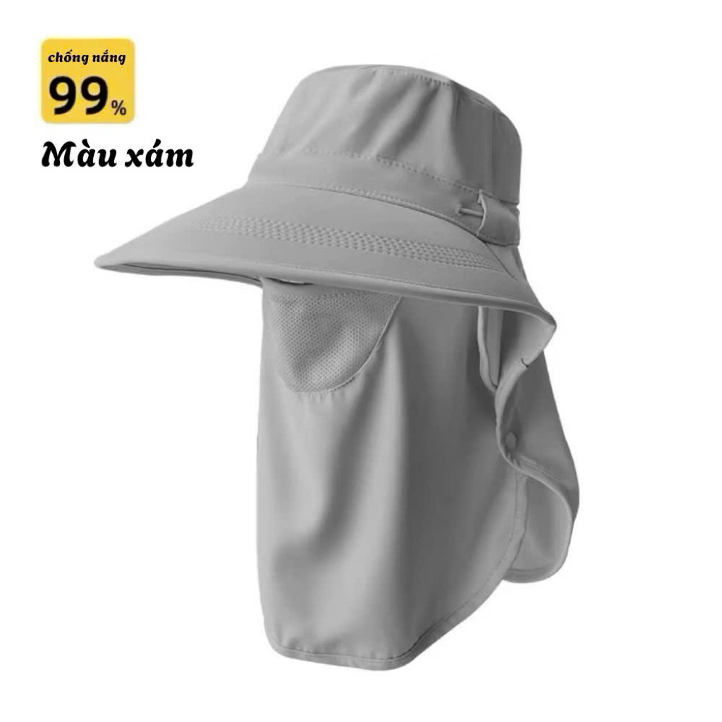 Mũ Chống Nắng Full Mặt UPF50+ Có Khăn Che Cổ, Nón Rộng Vành Chống UV, Thoáng Khí, Unisex Nam Nữ