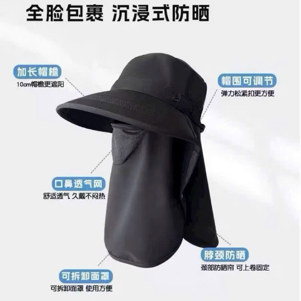 Mũ Chống Nắng Full Mặt UPF50+ Có Khăn Che Cổ, Nón Rộng Vành Chống UV, Thoáng Khí, Unisex Nam Nữ