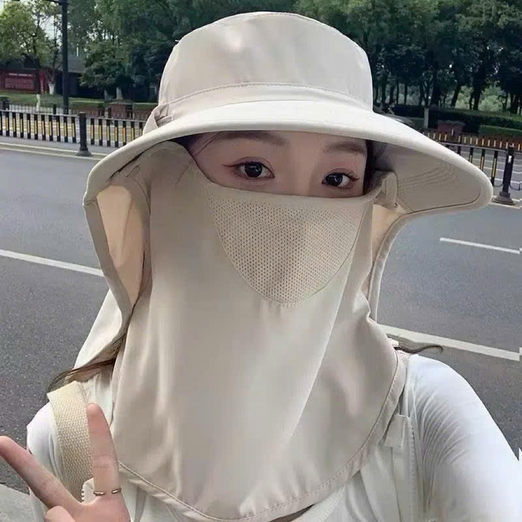 Mũ Chống Nắng Full Mặt UPF50+ Có Khăn Che Cổ, Nón Rộng Vành Chống UV, Thoáng Khí, Unisex Nam Nữ
