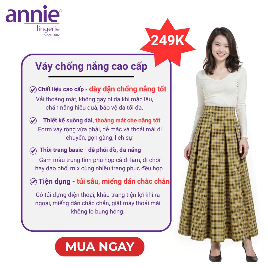 Váy Chống Nắng Cho Nữ annie Chất Cotton Dày Dặn, Quây Chống Nắng Chống Tia UV Che Nắng Toàn Diện Đi Xe Máy