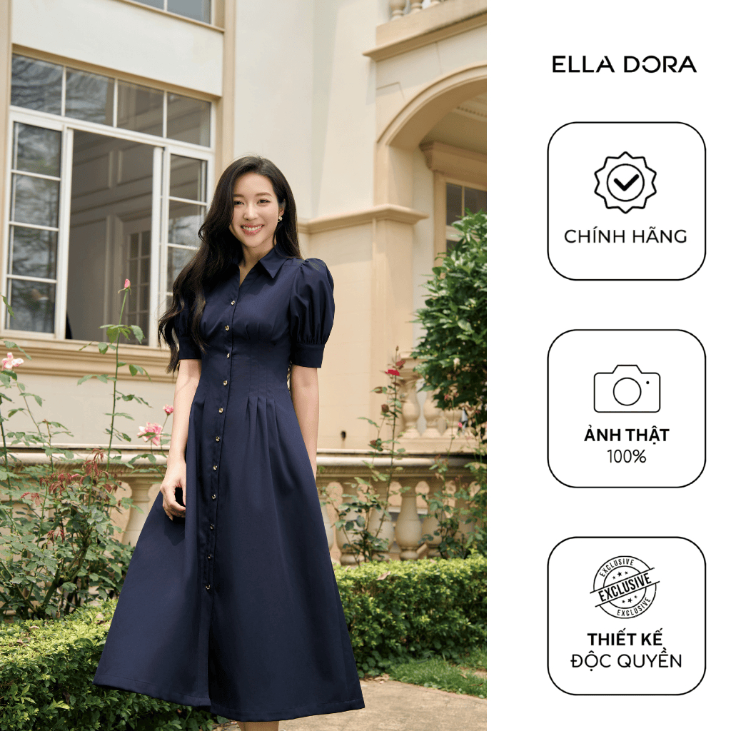 Đầm thiết kế ELLA DORA form dáng dài nẹp giấu sang trọng hiện đại dễ mặc màu XANH NAVY [D230]