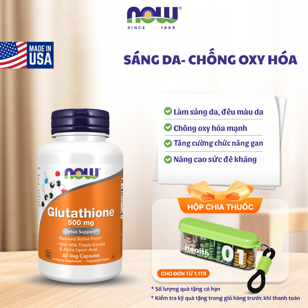 bill) Vin ung Glutathione 500mg Now ca M, h tr sng da m nm,  chng oxy ha, thi c gan | Shopee Vit Nam