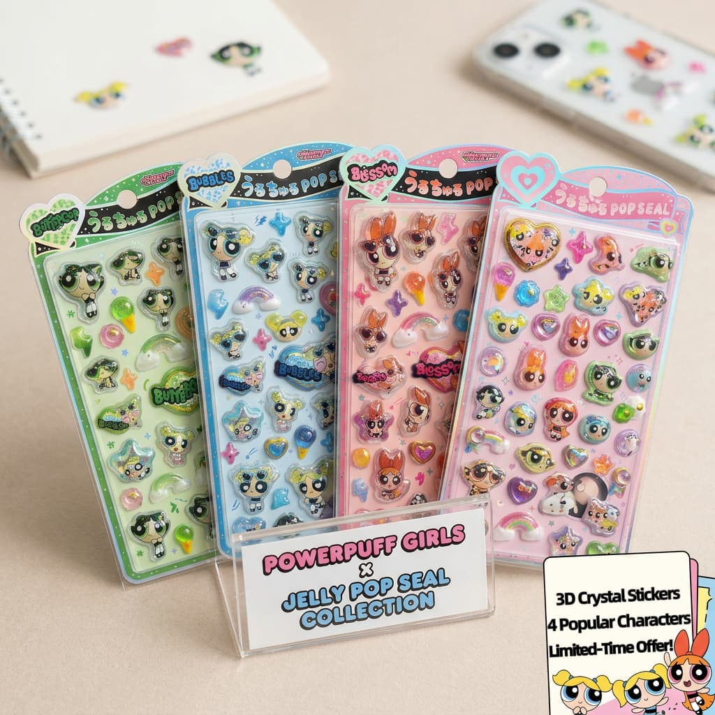 Sticker Nổi 3D Powerpuff Girls Blossom Bubbles Buttercup Dập Nhũ Chống Nước - Dán Điện Thoại Sổ Tay DIY