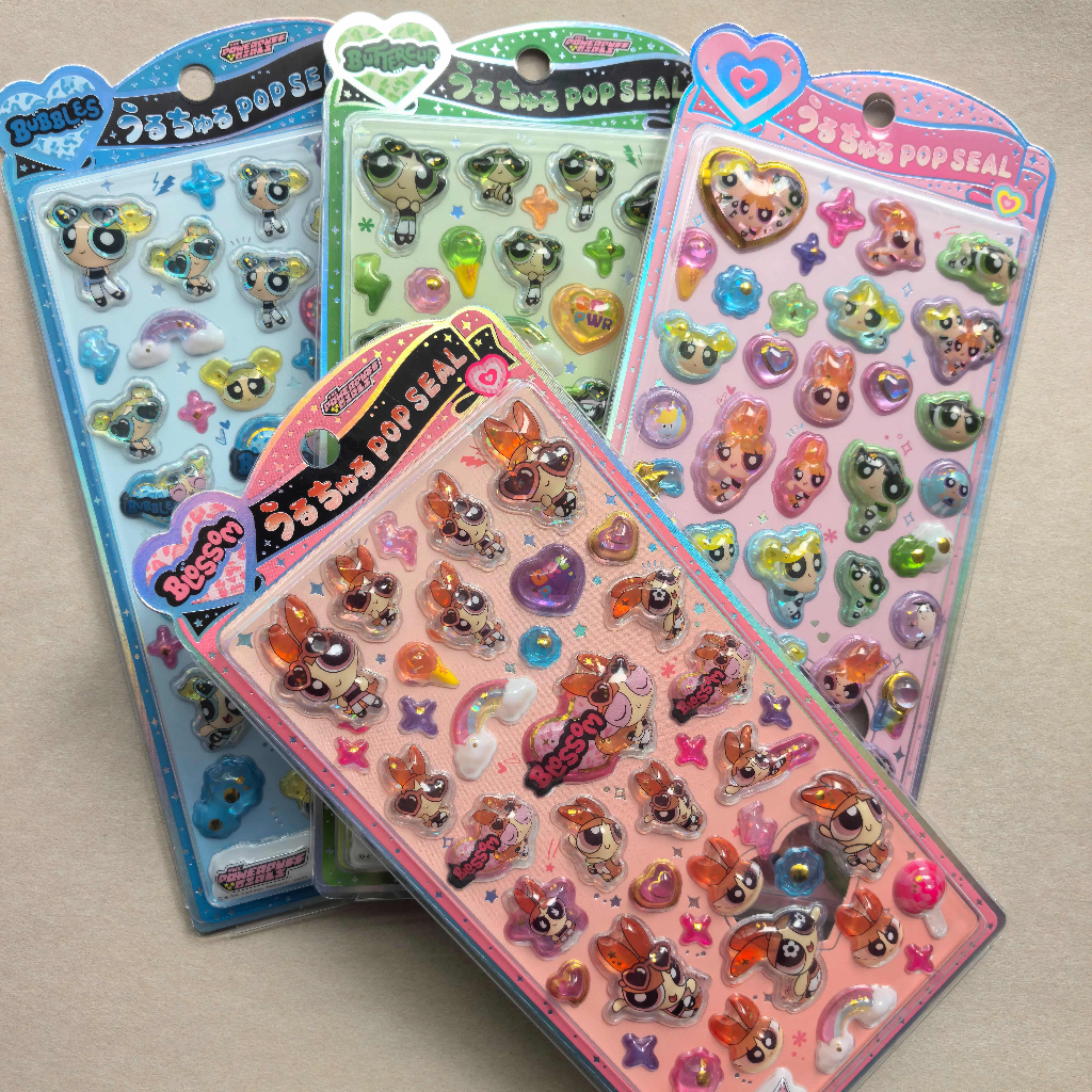 Sticker Nổi 3D Powerpuff Girls Blossom Bubbles Buttercup Dập Nhũ Chống Nước - Dán Điện Thoại Sổ Tay DIY
