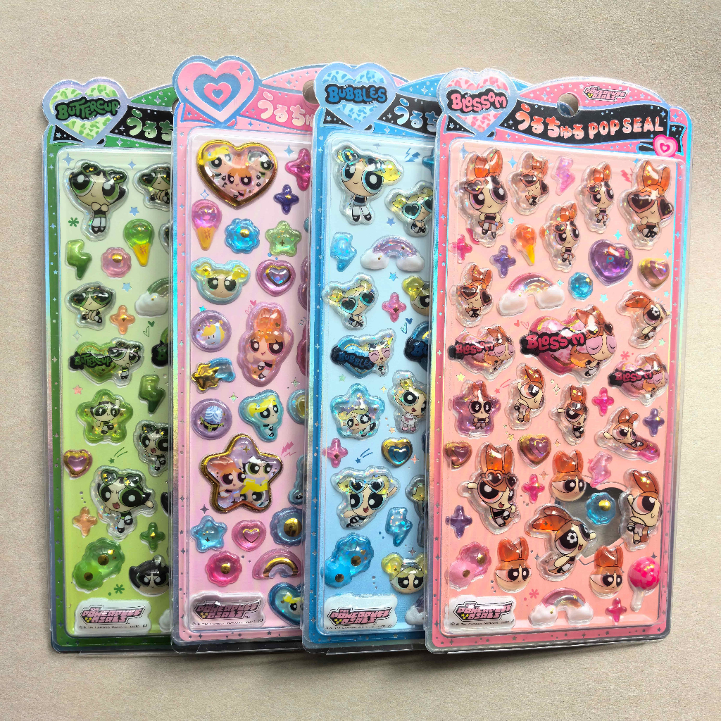 Sticker Nổi 3D Powerpuff Girls Blossom Bubbles Buttercup Dập Nhũ Chống Nước - Dán Điện Thoại Sổ Tay DIY