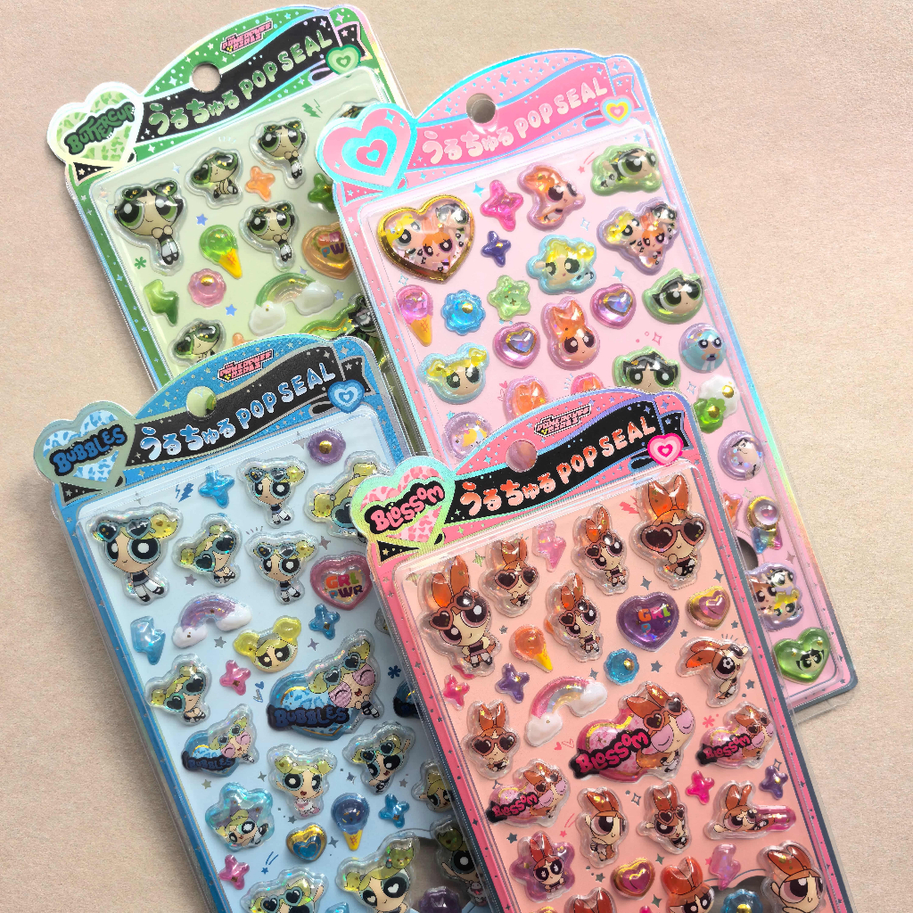Sticker Nổi 3D Powerpuff Girls Blossom Bubbles Buttercup Dập Nhũ Chống Nước - Dán Điện Thoại Sổ Tay DIY
