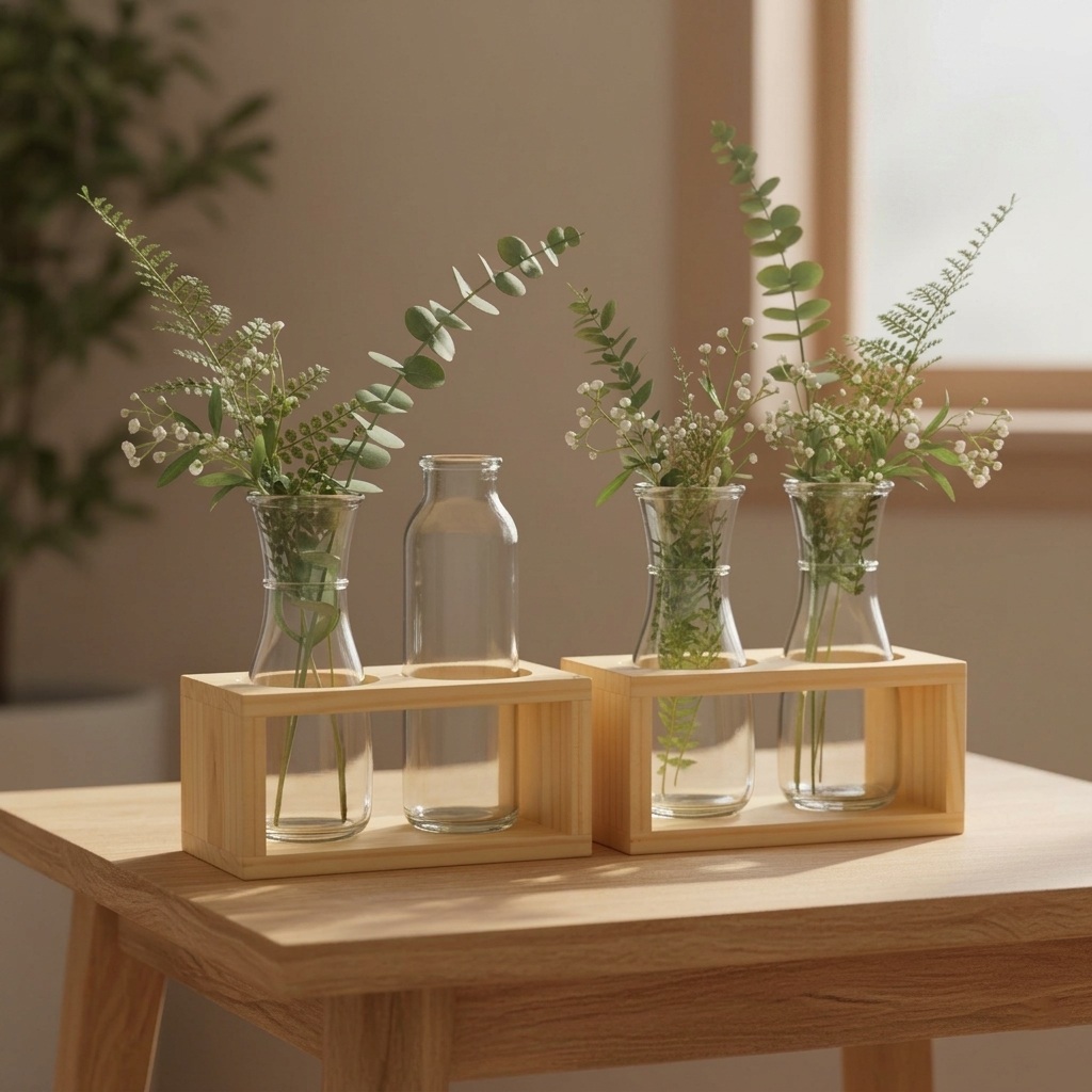 Kệ Gỗ Decor Cắm Hoa Thủy Tinh Để Bàn - Bình Thủy Sinh Trang Trí Bàn Làm Việc Phong Cách Vintage Tối Giản (1, 2, 3 Ô)