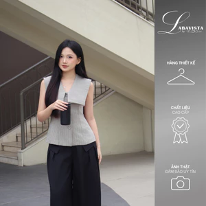 LABAVISTA Áo gile cổ bản to cách điệu vải sọc cao cấp thiết kế tôn dáng hiện đại thanh lịch