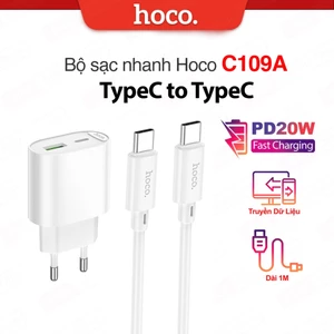 Bộ sạc nhanh TypeC to TypeC PD20W Hoco C109 / C109A dùng cho 15/16/17/Samsung/Android, gồm 2 cổng sạc USB và Type-C