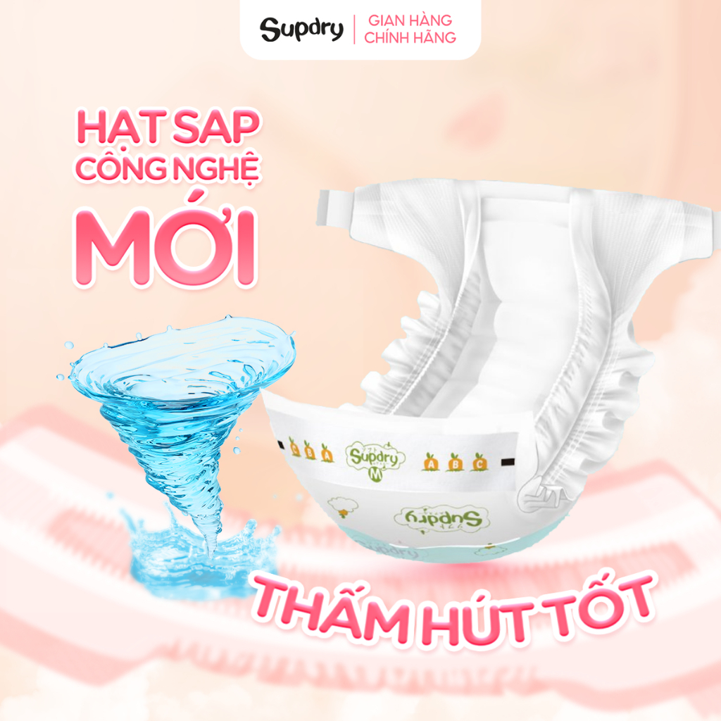 Tã Bỉm Supdry Trắng Mỏng Nhẹ, Thoáng Khí, Siêu Mềm Mịn Cho Bé (Dán/Quần | NB–XXXL | 4–20kg)