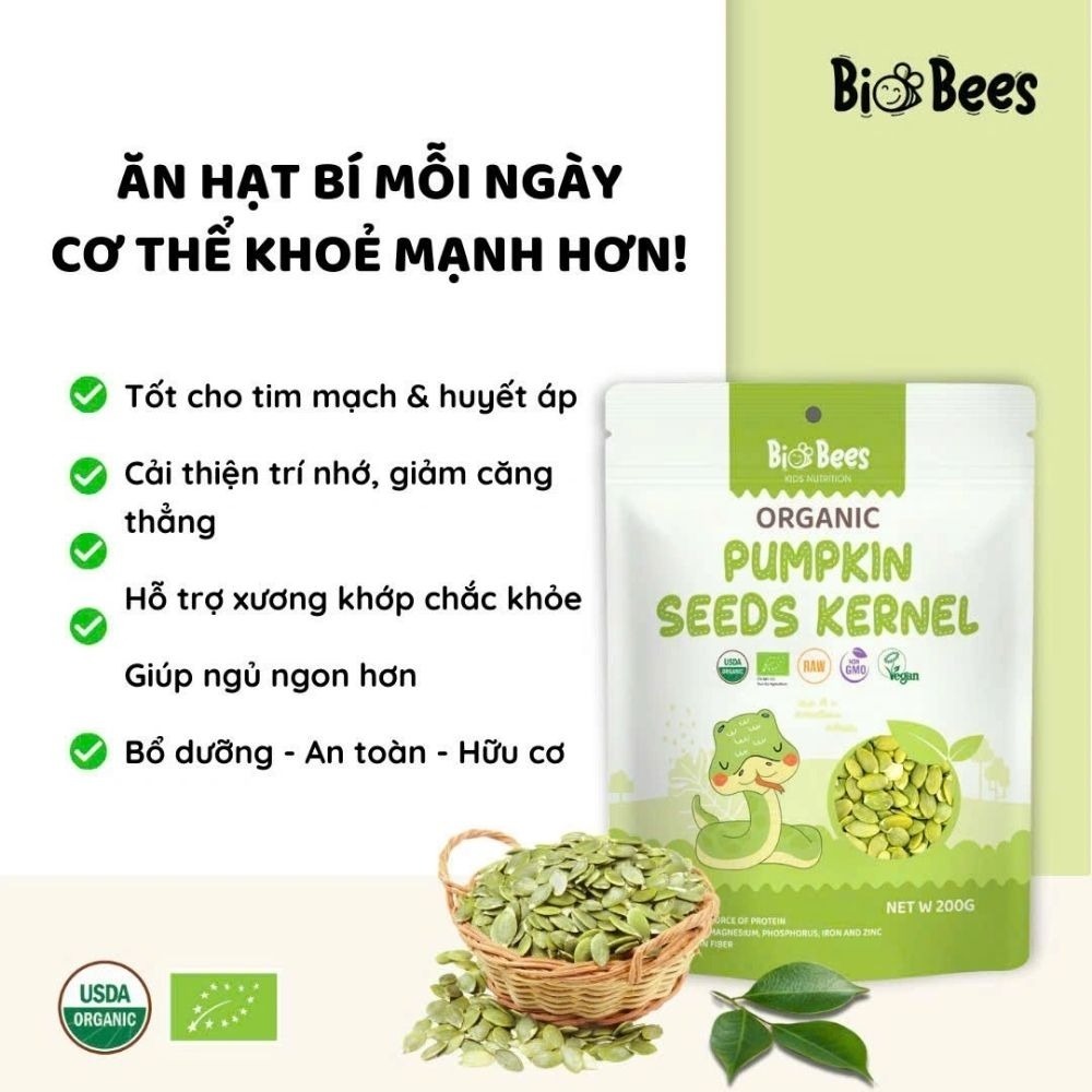 Hạt bí hữu cơ đã bóc vỏ Sottolestelle/ C'lavie/ Biobees Organic Pumpkin Seeds 200g