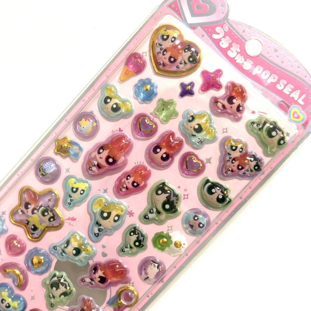 Sticker Nổi 3D Powerpuff Girls Hoa Hoa Bong Bóng Bơ Dập Nhũ Chống Nước - Dán Điện Thoại Sổ Tay DIY