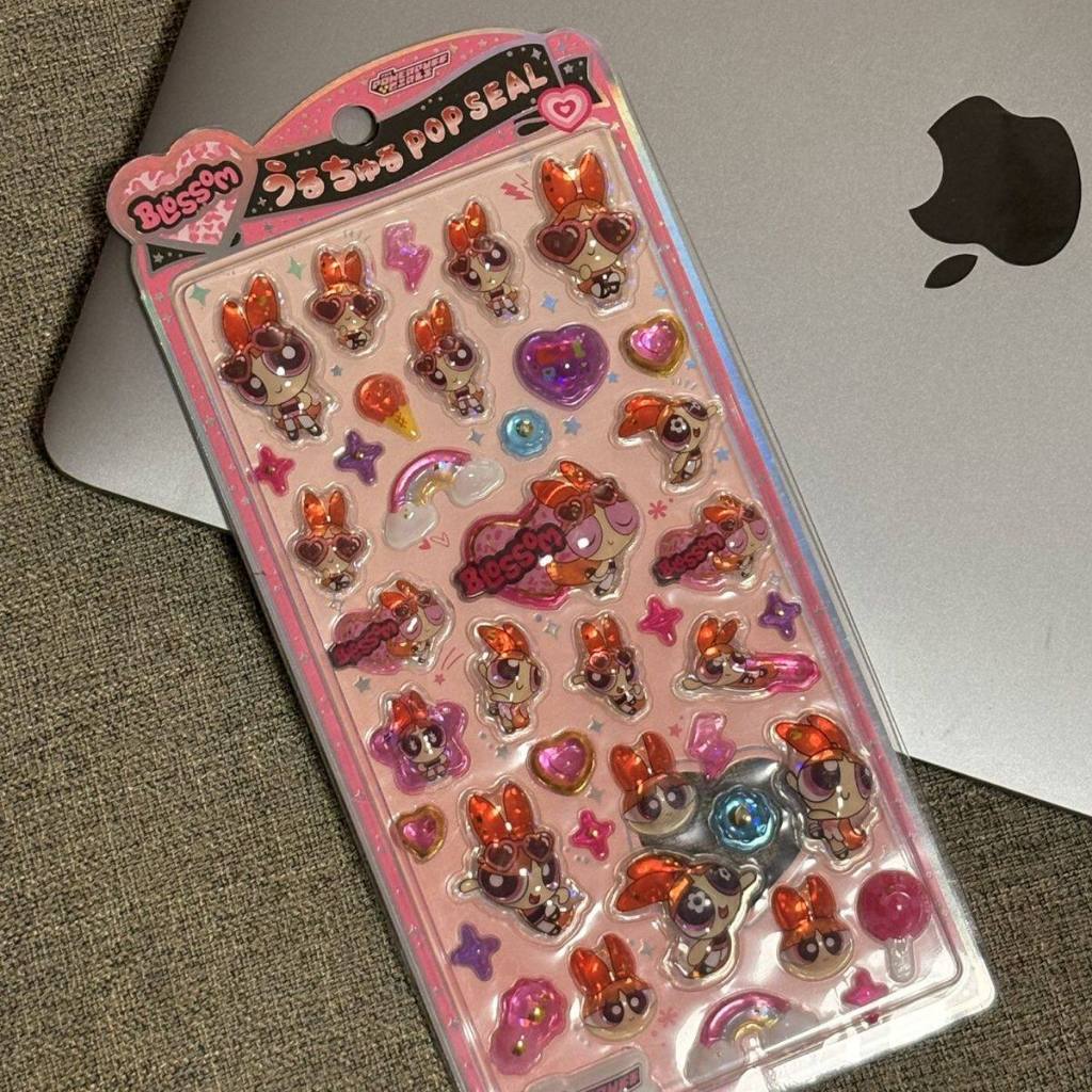 Sticker Nổi 3D Powerpuff Girls Hoa Hoa Bong Bóng Bơ Dập Nhũ Chống Nước - Dán Điện Thoại Sổ Tay DIY