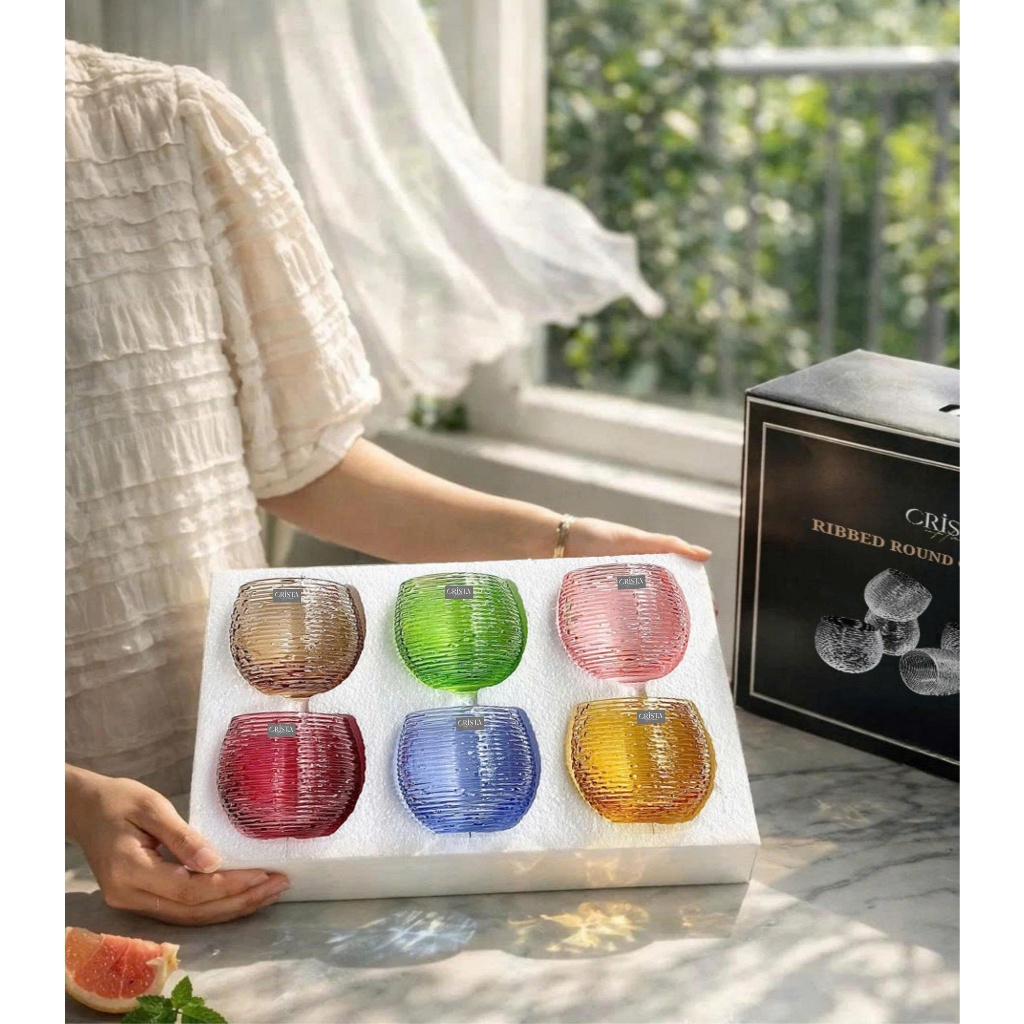 Bộ 6 Cốc Thủy Tinh Dáng Bầu Vân Ngang 300ML Crista Home Việt Nam Chính Hãng – Mã 60254