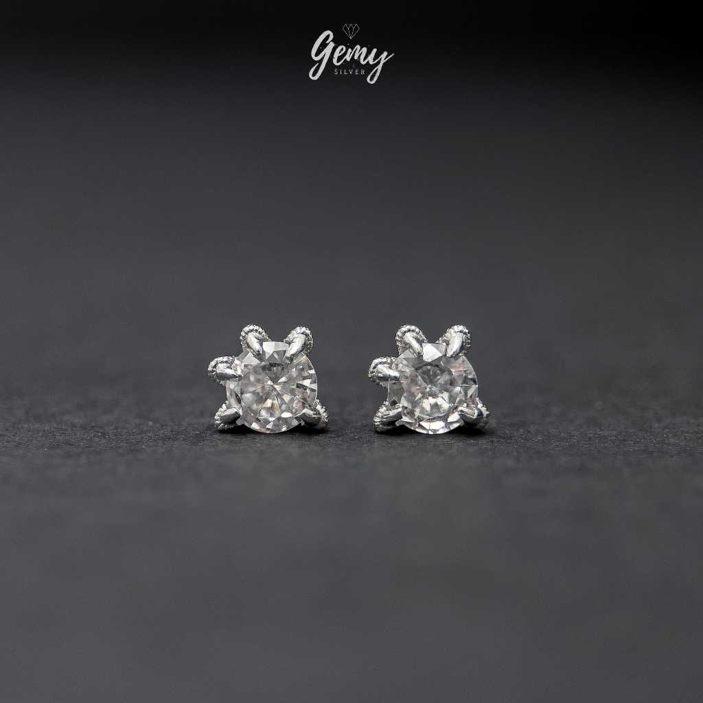 Khuyên tai thanh thẳng nam bạc 925 Dragon Foot đính đá ôm móng rồng cực chất (1 chiếc) KN156 | GEMY SILVER