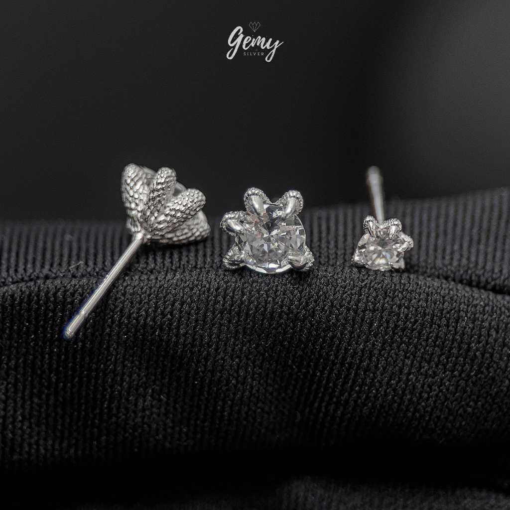 Khuyên tai thanh thẳng nam bạc 925 Dragon Foot đính đá ôm móng rồng cực chất (1 chiếc) KN156 | GEMY SILVER