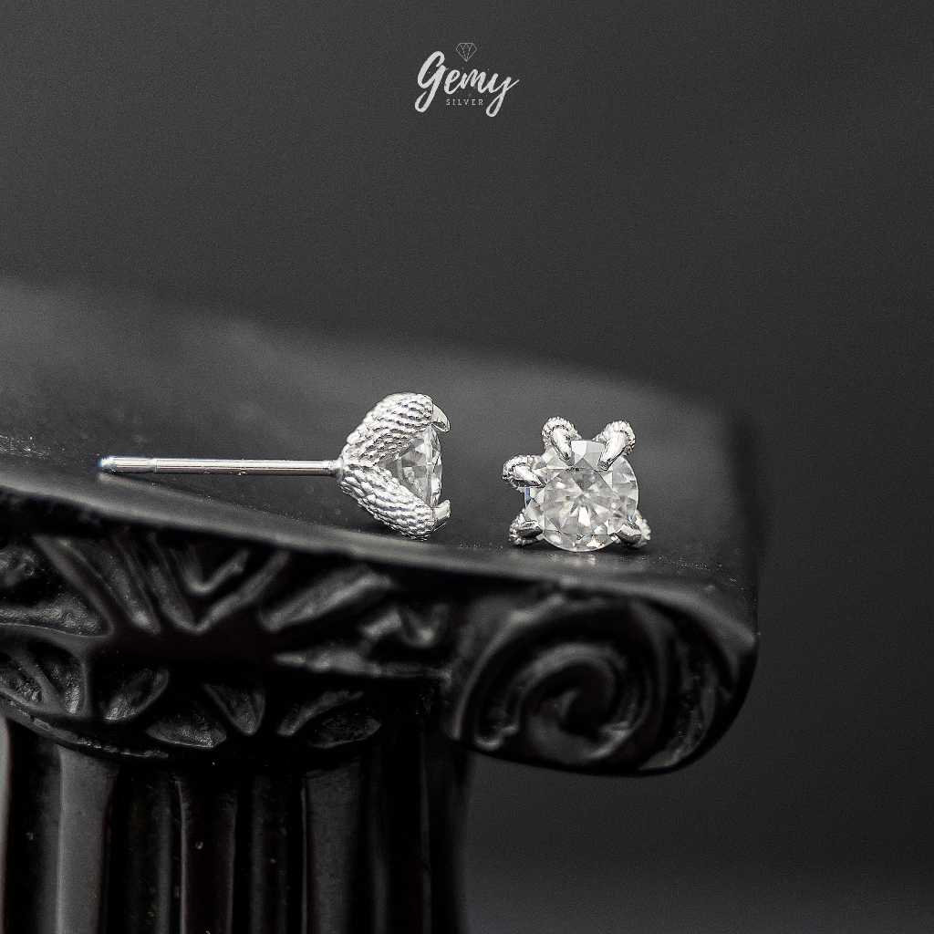 Khuyên tai thanh thẳng nam bạc 925 Dragon Foot đính đá ôm móng rồng cực chất (1 chiếc) KN156 | GEMY SILVER