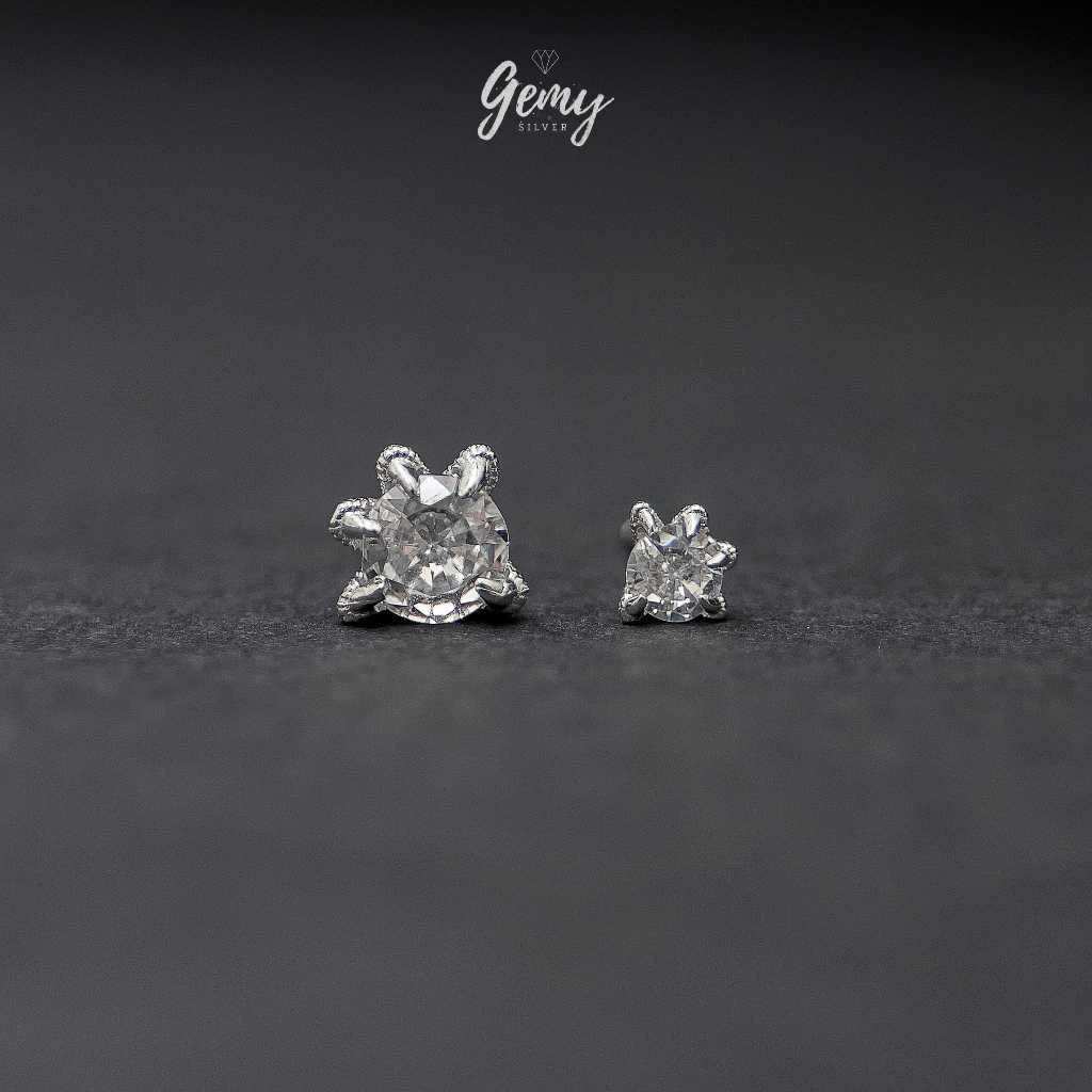 Khuyên tai thanh thẳng nam bạc 925 Dragon Foot đính đá ôm móng rồng cực chất (1 chiếc) KN156 | GEMY SILVER