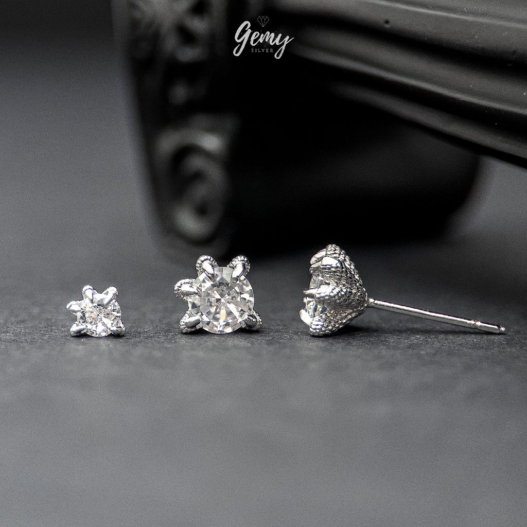 Khuyên tai thanh thẳng nam bạc 925 Dragon Foot đính đá ôm móng rồng cực chất (1 chiếc) KN156 | GEMY SILVER