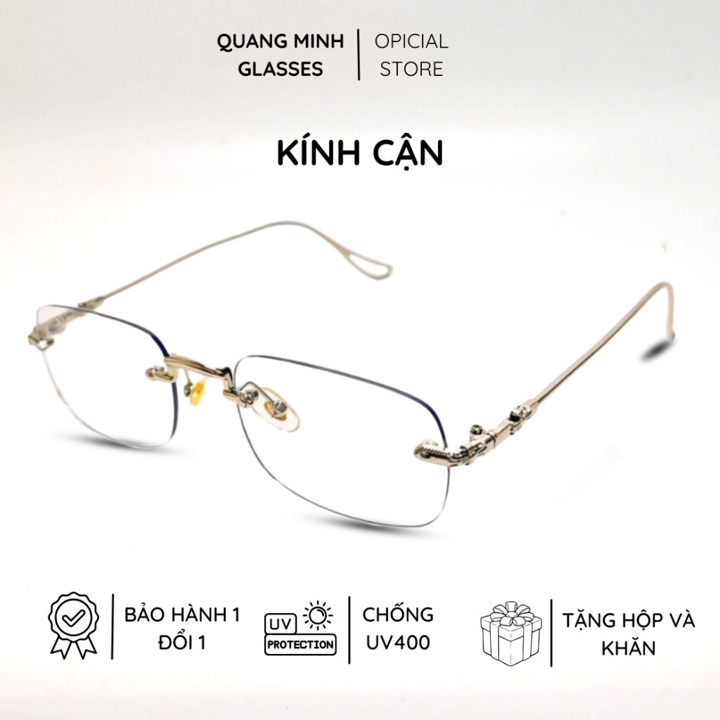 Kính Cận Không viền Chống Ánh Sáng Xanh , Gọng Kim Loại Form Vuông Thời Trang Nam Nữ-Mã 3308