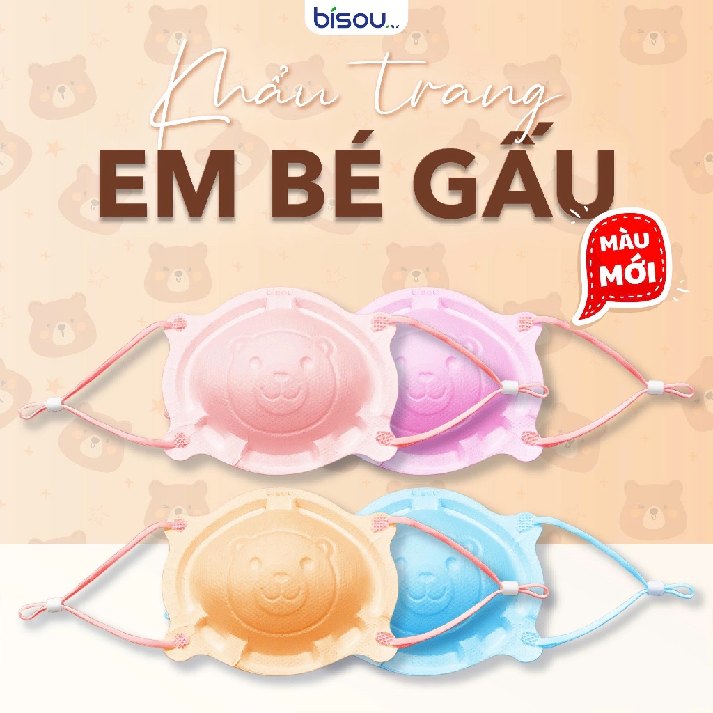 Túi 6 cái khẩu trang Gấu BISOU dành cho bé sơ sinh 0-3 tuổi