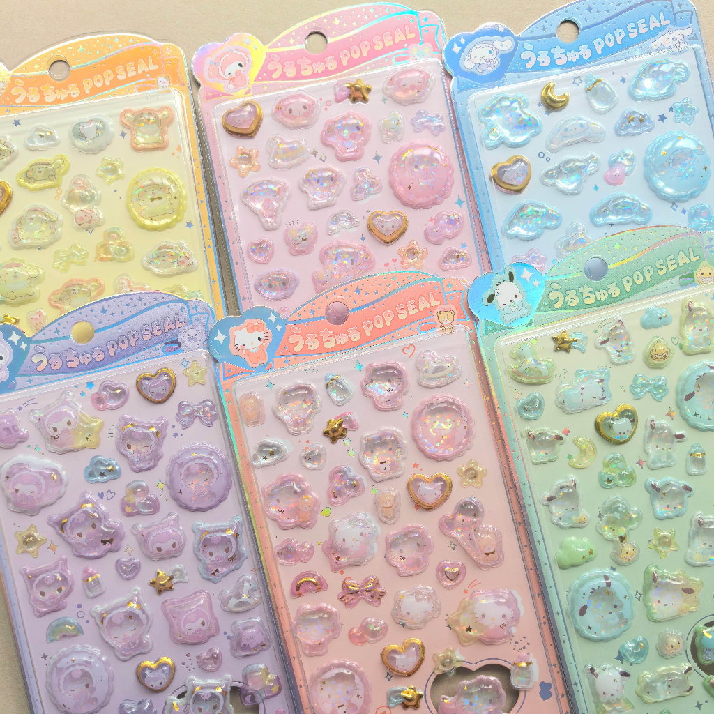 Sticker Nổi 3D Sanrio Dập Nhũ Trong Suốt Chống Nước - Kuromi My Melody Cinnamoroll Dán Điện Thoại Sổ Tay DIY