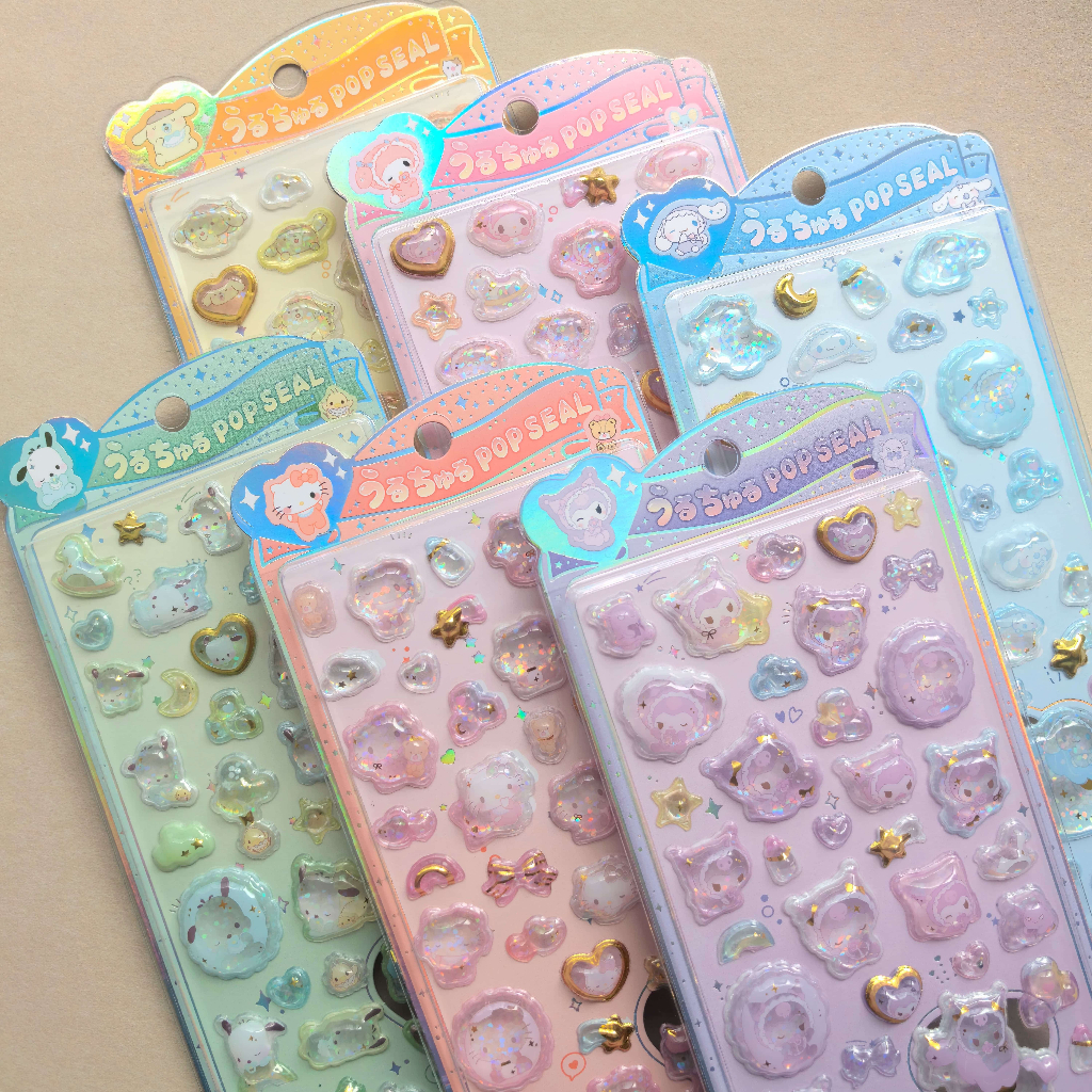 Sticker Nổi 3D Sanrio Dập Nhũ Trong Suốt Chống Nước - Kuromi My Melody Cinnamoroll Dán Điện Thoại Sổ Tay DIY