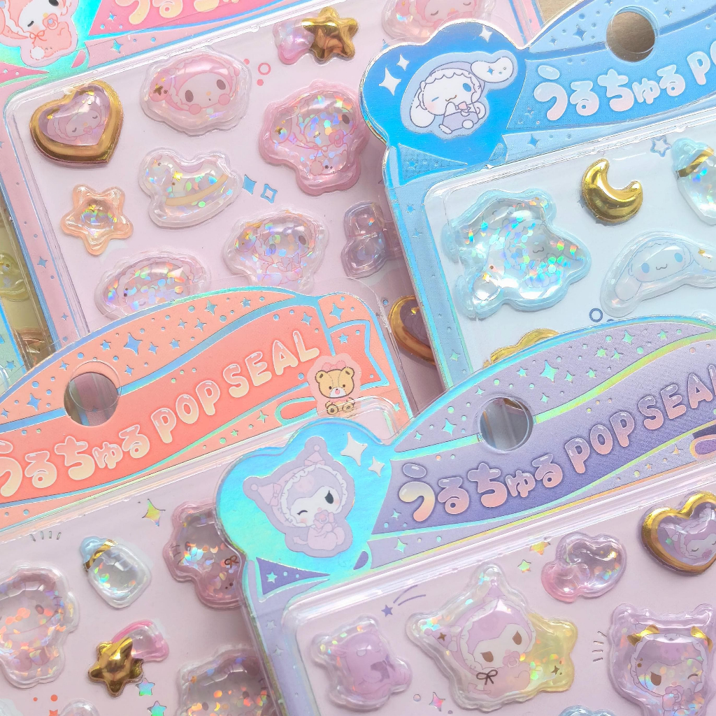 Sticker Nổi 3D Sanrio Dập Nhũ Trong Suốt Chống Nước - Kuromi My Melody Cinnamoroll Dán Điện Thoại Sổ Tay DIY