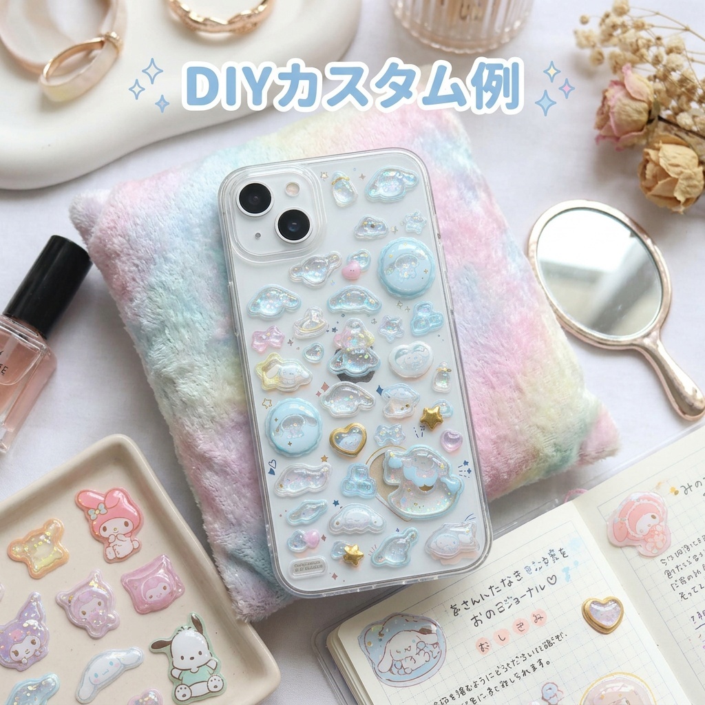 Sticker Nổi 3D Sanrio Dập Nhũ Trong Suốt Chống Nước - Kuromi My Melody Cinnamoroll Dán Điện Thoại Sổ Tay DIY