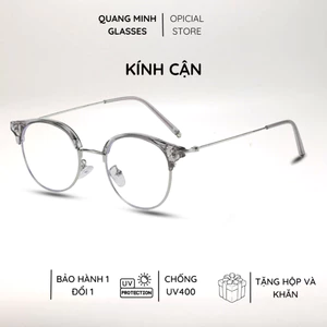 Kính cận tròn nửa viền chống ánh sáng xan, gọng kim loại nửa viền dành cho học sinh, sinh viên cho mặt nhỏ - MÃ 9541