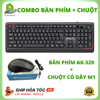 Combo Bàn Phím MAKTO AK-320 Và Chuột MAKTO M1, Bộ Sản Phẩm Chơi Game, Văn Phòng, Độ Nhạy Cao